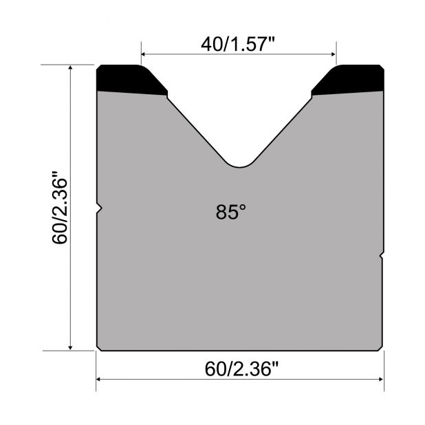 1-V-Matrize R1 europäisch A-Serie mit einer Höhe von 60mm, α=85°, Radius=4mm, Material=C45, max.Last=1000