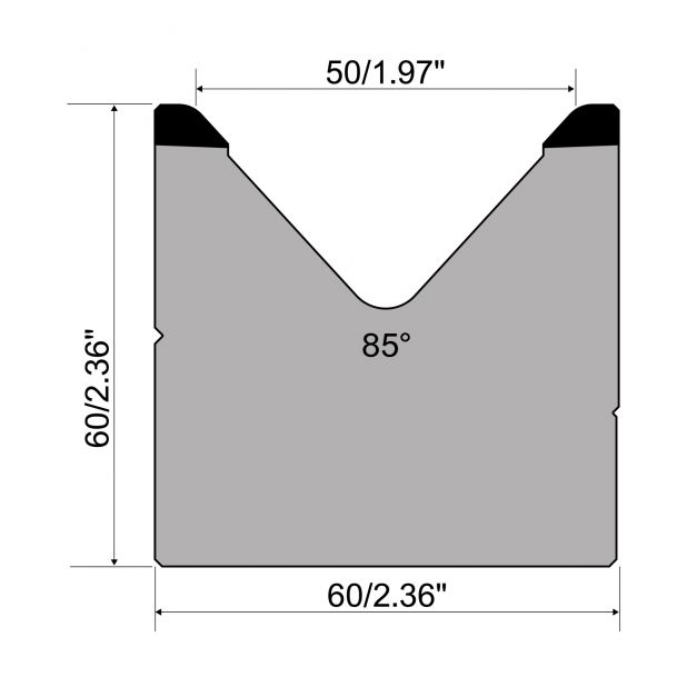 1-V-Matrize R1 europäisch A-Serie mit einer Höhe von 60mm, α=85°, Radius=4mm, Material=C45, max.Last=1000