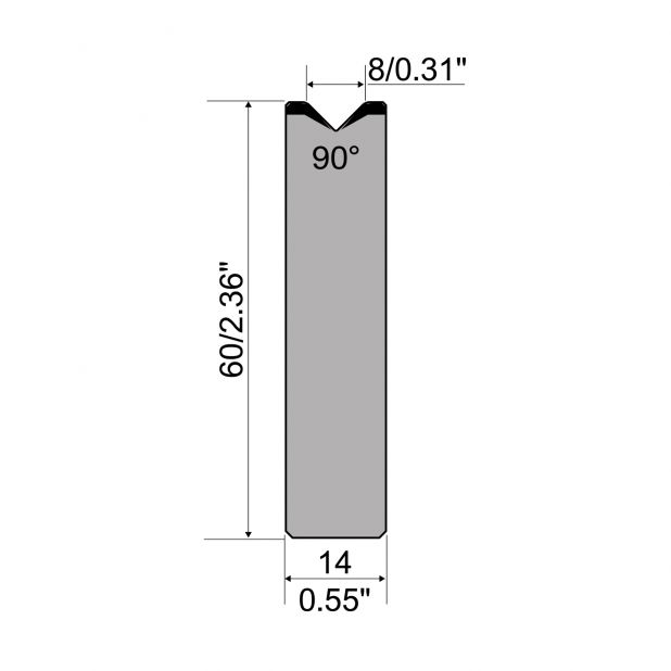 Halter für 1-V Matrize R1 europäisch A-Serie mit einer Höhe von 60mm, α=90°, Radius=1,5mm, Material = C45