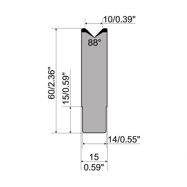 Zentrische 1-V Matrize R1  Serie A mit Arbeitshöhe=60mm, α=88°, Radius=2mm, Material=C45, Max. Presskraft=9