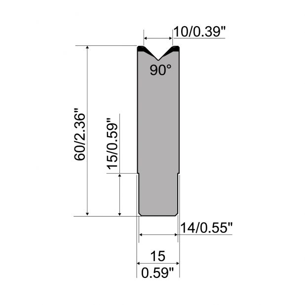 Halter für 1-V-Matrize R1 europäisch A-Serie mit einer Höhe von 60mm, α=90°, Radius=2mm, Material = C45,