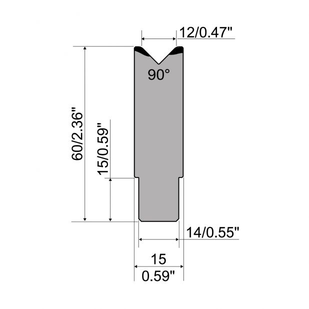 Halter für 1-V-Matrize R1 europäisch A-Serie mit einer Höhe von 60mm, α=90°, Radius=2,5mm, Material = C45