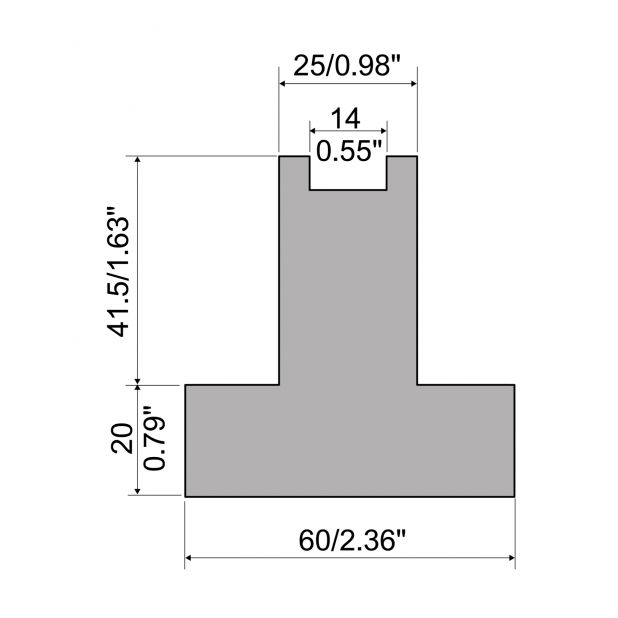 Halter für 1-V-Matrizen R1 mit einer Höhe von 61,5 mm, Material = C45, max. Last = 950 kN/m.