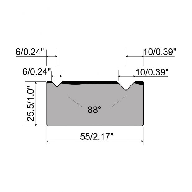 2-V Matrize R1  Serie A mit Arbeitshöhe=25,5mm, α=88°, Radius=1.5/2.5mm, Material=C45, Max. Presskraft=800k