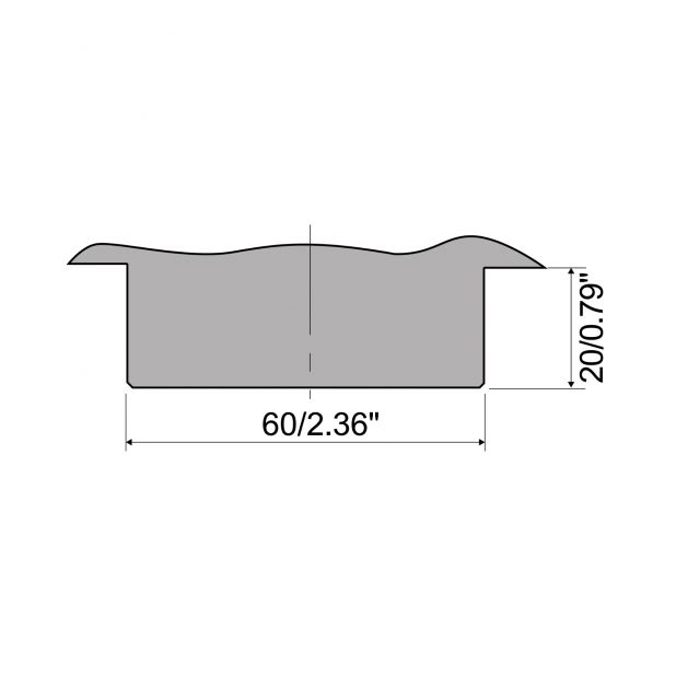 Matrize mit Einlaufwellen H=130 mm. V min.=20 mm und V max.=120 mm.