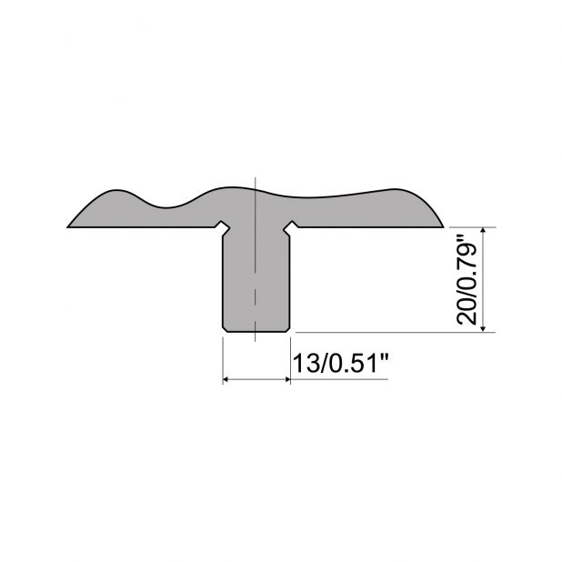 Matrize mit Einlaufwellen H=90 mm. V min=20 mm und V max.= 70 mm.