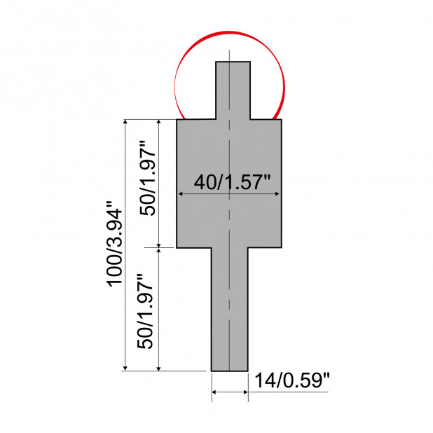 Oberwerkzeugadapter Typ R2 mit Arbeitshöhe=100mm, Material=C45, Max. Presskraft=1000kN/m.