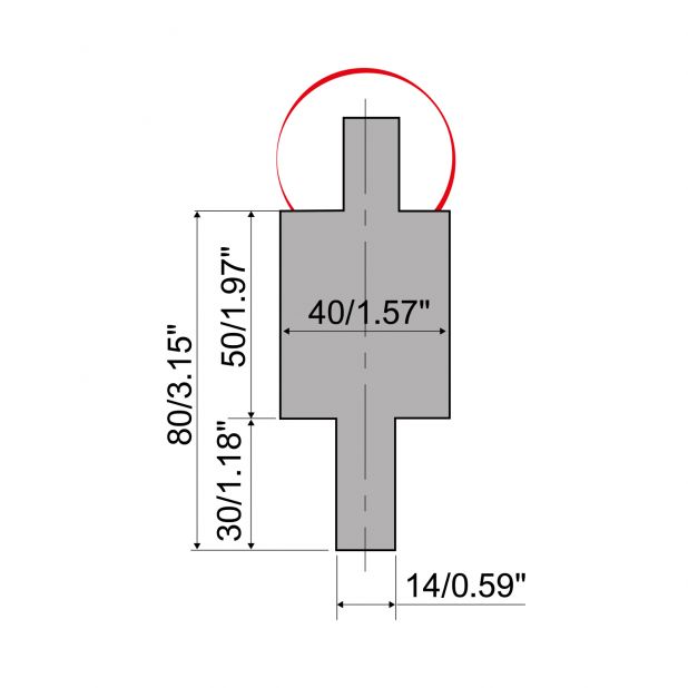 Oberwerkzeugadapter Typ R2 mit Arbeitshöhe=100mm, Material=C45, Max. Presskraft=1000kN/m.