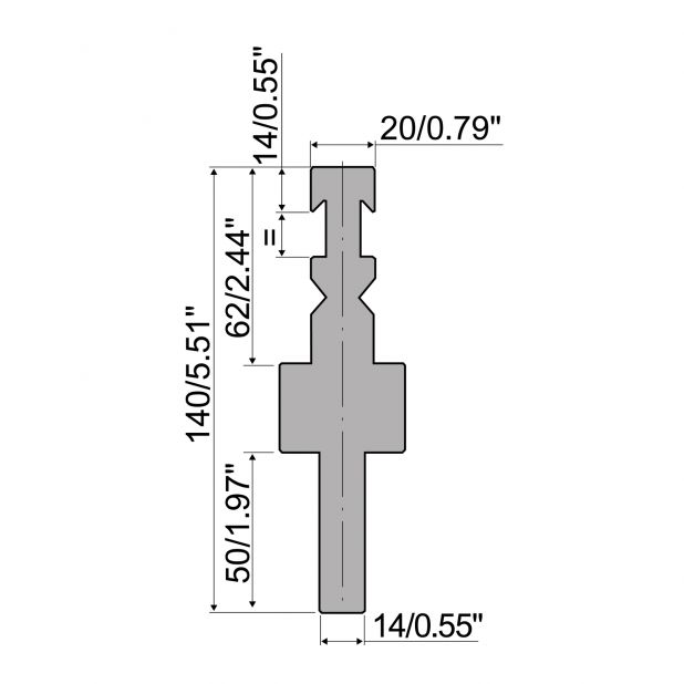 Oberwerkzeugadapter Typ R3 mit Arbeitshöhe=110mm, Material=C45, Max. Presskraft=1000kN/m.