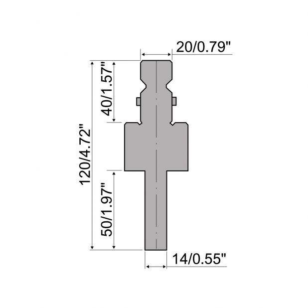 Oberwerkzeugadapter Typ R2 mit Arbeitshöhe=83mm, Material=C45, Max. Presskraft=1000kN/m