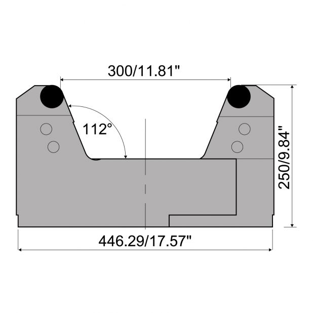 Verstellbare Matrize mit V=120mm bis V=300mm Radius=20mm, max. Tragkraft 4000kN/m bei 90°