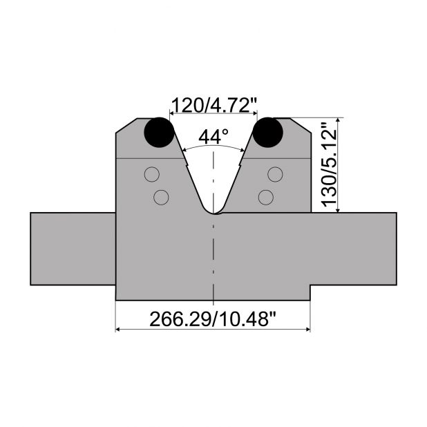 Verstellbare Matrize mit V=120mm bis V=300mm Radius=20mm, max. Tragkraft 4000kN/m bei 90°