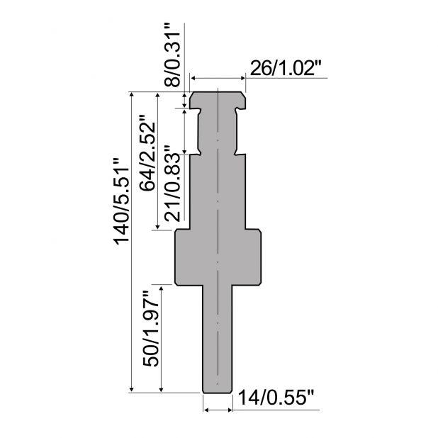 Oberwerkzeugadapter Typ RX mit Arbeitshöhe=77mm, Material=C45, Max. Presskraft=1000kN/m.