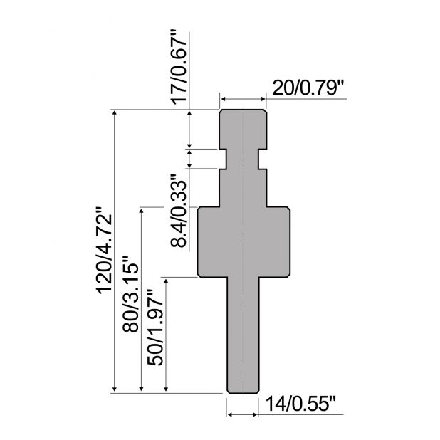 Oberwerkzeugadapter Typ R9 mit Arbeitshöhe=80mm, Material=C45, Max. Presskraft=1000kN/m.