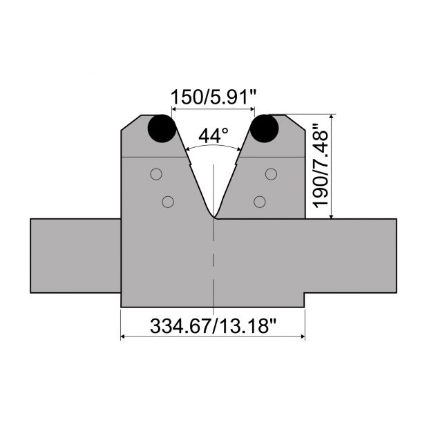 Verstellbare Matrize mit V=150mm bis V=400mm Radius=25mm, max. Tragkraft 6000kN/m bei 90°