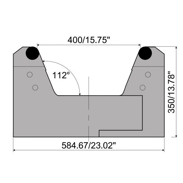 Verstellbare Matrize mit V=150mm bis V=400mm Radius=25mm, max. Tragkraft 6000kN/m bei 90°