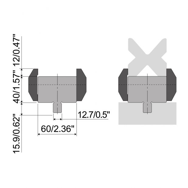 Matrizenadapter Material= C45. Max. Presskraft=1000kN/m. Ideal für Matrizen mit 60 mm Basis auf Abkantbank mi