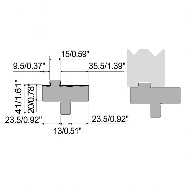 Matrizenadapter Material= C45. Max. Presskraft=1000kN/m. Ideal für Matrizen mit 15 mm Basis auf Abkantbank mi