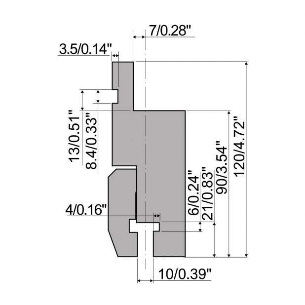 Oberwerkzeugadapter Typ R1 mit Arbeitshöhe=90mm, Material=C45, Max. Presskraft=1000kN/m.