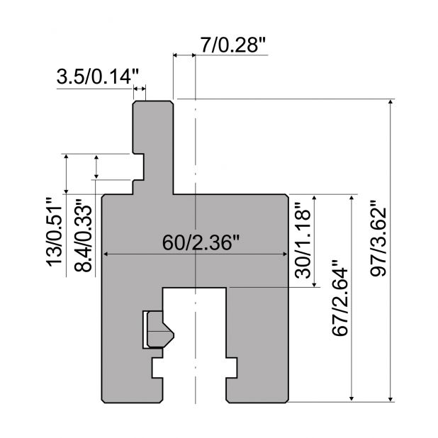 Oberwerkzeugadapter Typ R1 mit Arbeitshöhe=67mm, Material=C45, Max. Presskraft=1000kN/m.