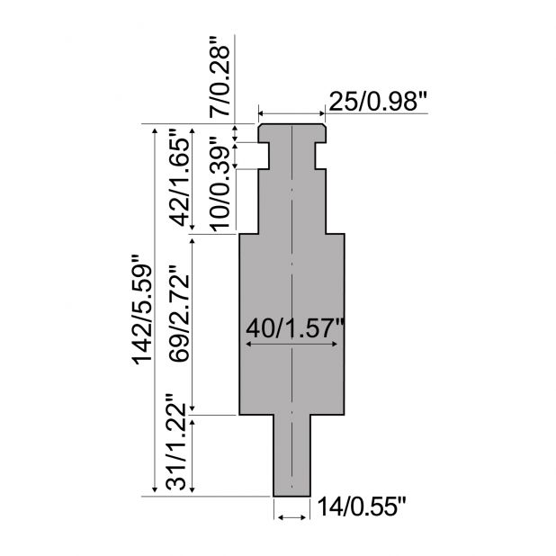 Oberwerkzeugadapter Typ RX Weinbrenner mit Arbeitshöhe=119mm, Material=C45, Max. Presskraft=1000kN/m.