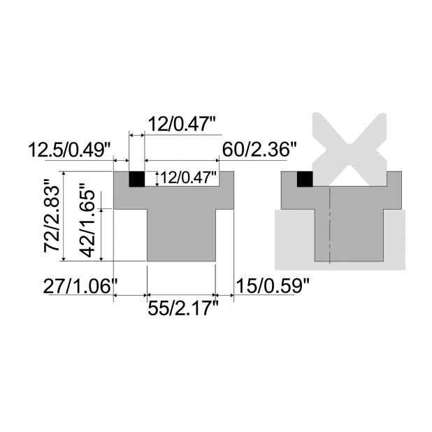 Matrizenadapter Material= C45. Max. Presskraft=1000kN/m. Ideal für Matrizen mit 60 mm Basis auf 55mm Abkantba