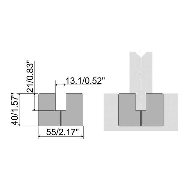 Matrizenadapter Material= C45. Max. Presskraft=1000kN/m. Ideal für Matrizen mit 13 mm Aufnahme auf 55mm Abka