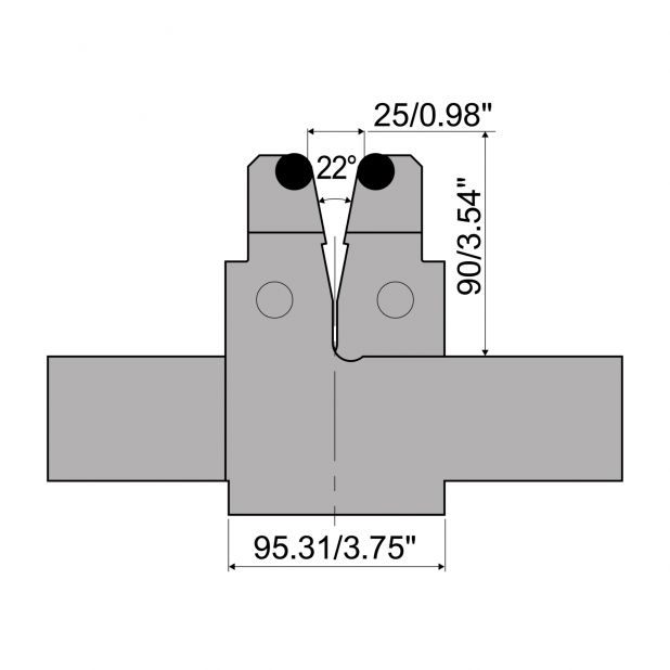 Verstellbare Matrize mit V=25mm bis V=125mm Radius=8mm, max. Tragkraft 1250kN/m bei 90°