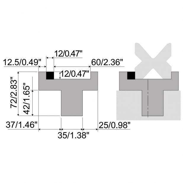 Matrizenadapter Material= C45. Max. Presskraft=1000kN/m. Ideal für Matrizen mit 60 mm Basis auf 35mm Abkantba