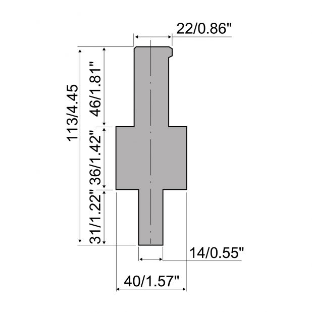 Oberwerkzeugadapter Typ R3 mit Arbeitshöhe=68mm, Material=C45, Max. Presskraft=1000kN/m.