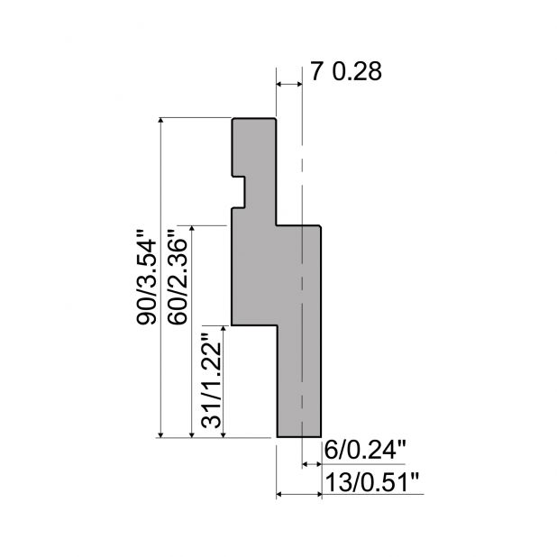 Oberwerkzeugadapter Typ R1 mit Arbeitshöhe=60mm,  Material=C45, Max. Presskraft=1600kN/m.
