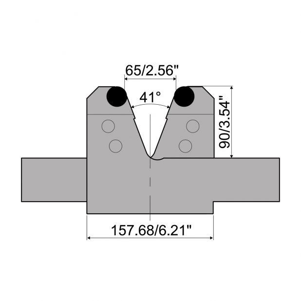 Verstellbare Matrize mit V=65mm bis V=185mm Radius=12.5mm, max. Tragkraft 2000kN/m bei 90°