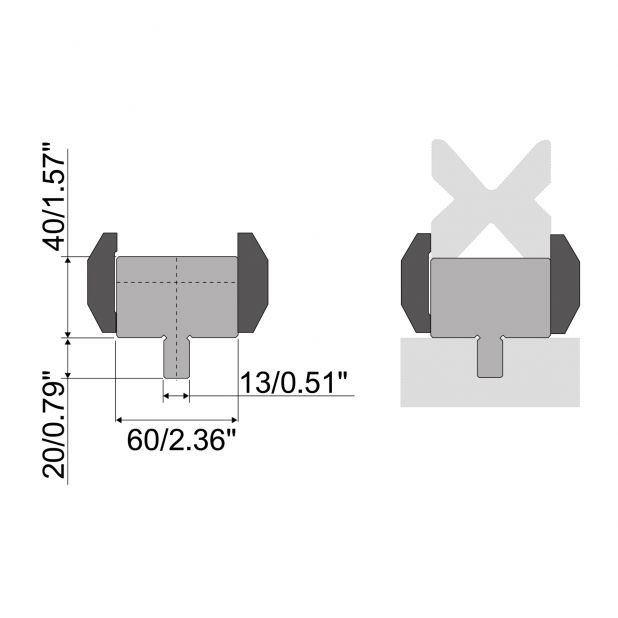 Matrizenadapter Material= C45. Max. Presskraft=1000kN/m. Ideal für Matrizen mit 13 mm Keilleiste auf 60mm Abk