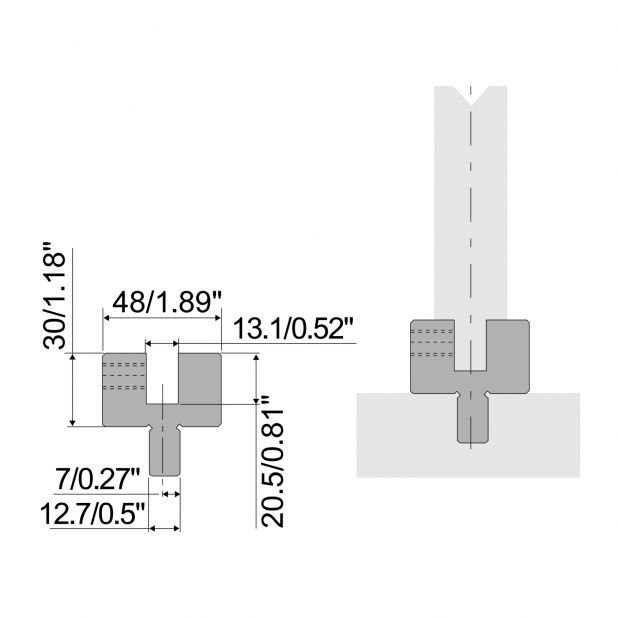 Matrizenadapter Material= C45. Max. Presskraft=1000kN/m. Ideal für Matrizen mit 13.2 mm Aufnahme mit  12.7 mm