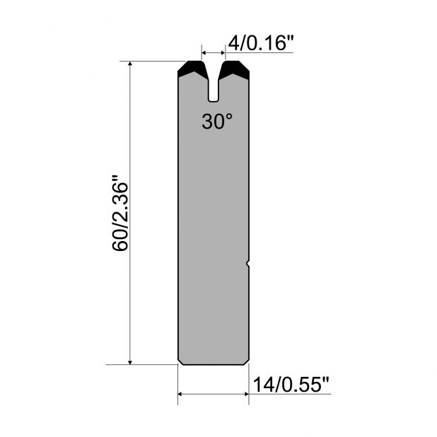 Matrize R1 Serie CFH mit Arbeitshöhe=60mm, α=86°, Material=42cr, Max. Presskraft=200kN/m.