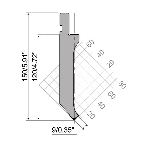 Oberwerkzeuge R1 Standard Serie CFH mit Arbeitshöhe=120mm, α=86°, Radius=0,2mm, Material=42Cr, Max. Presskr