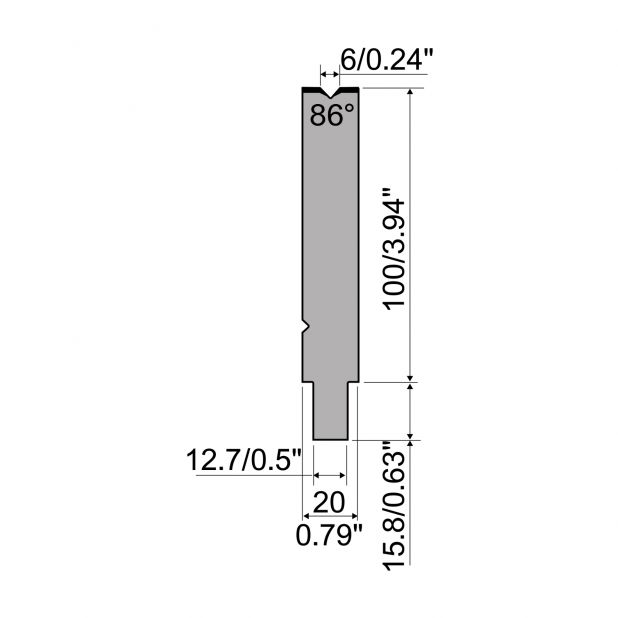 Matrize R5 American mit Arbeitshöhe=100mm, α=86°, Radius=0.6mm, Material=42cr, Max. Presskraft=1200kN/m.