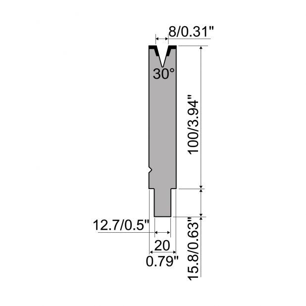 Matrize R5 American mit Arbeitshöhe=100mm, α=30°, Radius=1mm, Material=42cr, Max. Presskraft=400kN/m.