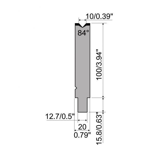 Matrize R5 American mit Arbeitshöhe=100mm, α=84°, Radius=1mm, Material=42cr, Max. Presskraft=1100kN/m.