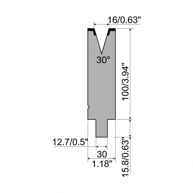 Matrize R5 American mit Arbeitshöhe=100mm, α=30°, Radius=1.6mm, Material=42cr, Max. Presskraft=500kN/m.