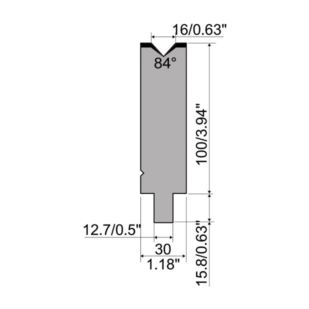 Matrize R5 American mit Arbeitshöhe=100mm, α=84°, Radius=1.6mm, Material=42cr, Max. Presskraft=1200kN/m.