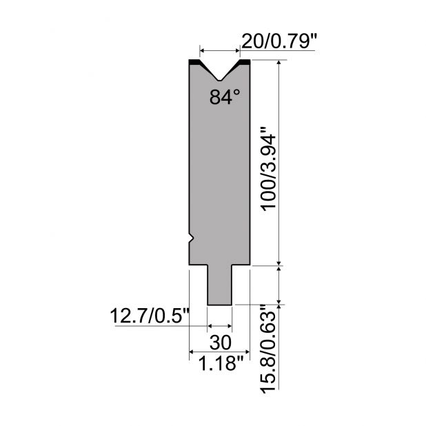 Matrize R5 American mit Arbeitshöhe=100mm, α=84°, Radius=2mm, Material=42cr, Max. Presskraft=1150kN/m.