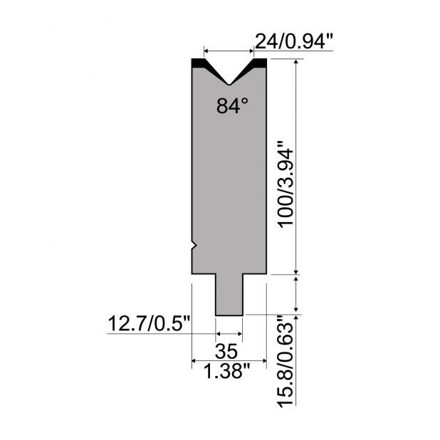 Matrize R5 American mit Arbeitshöhe=100mm, α=84°, Radius=2.5mm, Material=42cr, Max. Presskraft=1200kN/m.