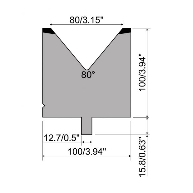 Matrize R5 American mit Arbeitshöhe=100mm, α=80°, Radius=5mm, Material=42cr, Max. Presskraft=1500kN/m.
