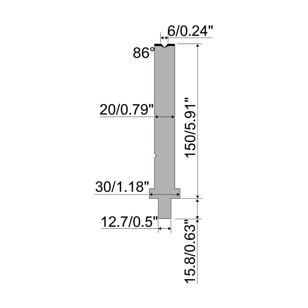 Matrize R5 American mit Arbeitshöhe=150mm, α=86°, Radius=0.6mm, Material=42cr, Max. Presskraft=400kN/m.