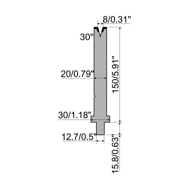 Matrize R5 American mit Arbeitshöhe=150mm, α=30°, Radius=1mm, Material=42cr, Max. Presskraft=400kN/m.