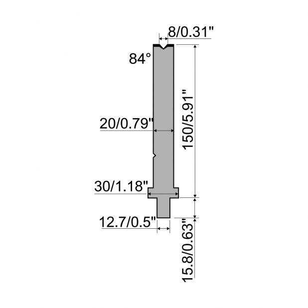 Matrize R5 American mit Arbeitshöhe=150mm, α=84°, Radius=0.8mm, Material=42cr, Max. Presskraft=400kN/m.