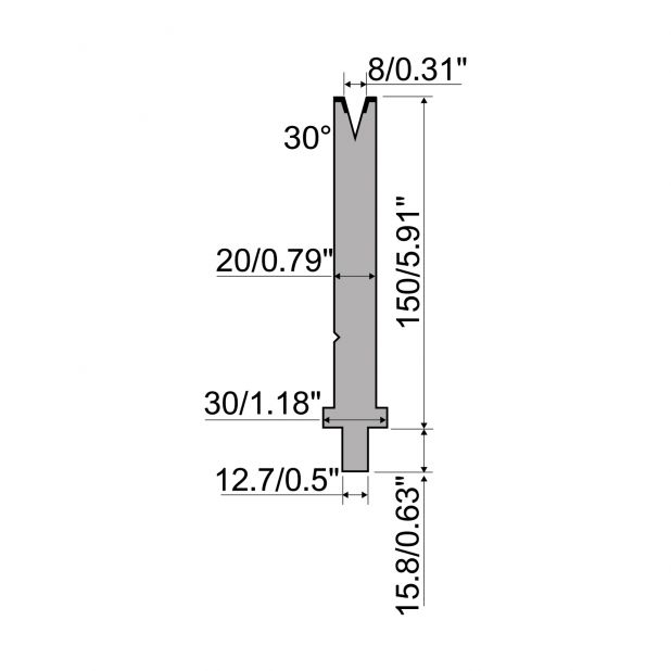 Matrize R5 American mit Arbeitshöhe=150mm, α=30°, Radius=1mm, Material=42cr, Max. Presskraft=400kN/m.