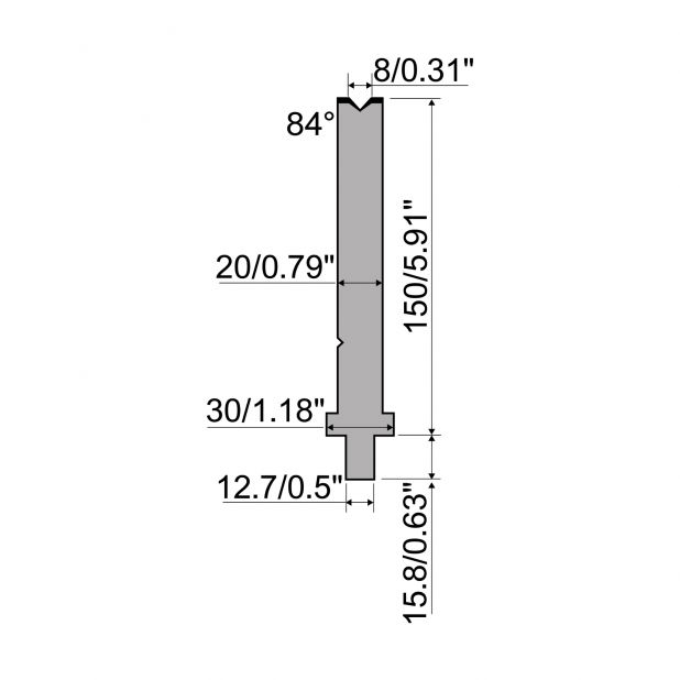 Matrize R5 American mit Arbeitshöhe=150mm, α=84°, Radius=1mm, Material=42cr, Max. Presskraft=500kN/m.