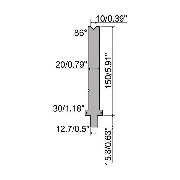 Matrize R5 American mit Arbeitshöhe=150mm, α=86°, Radius=1mm, Material=42cr, Max. Presskraft=500kN/m.